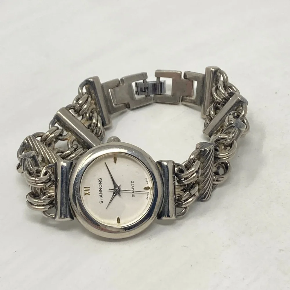 Vtg Shannons Watch Women 25mm Silver Tone Chain Link Band New Battery 6.5